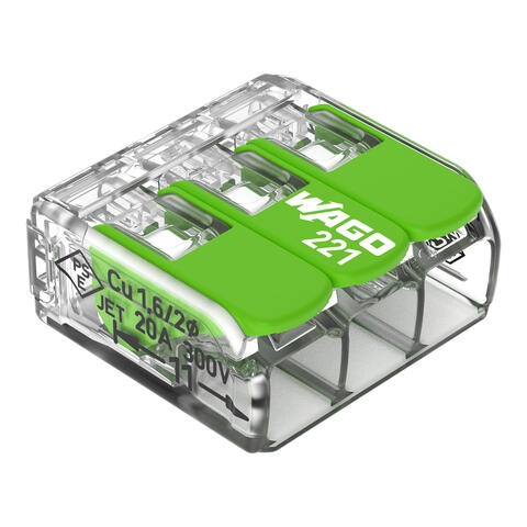 Borne de raccordement avec levier; Pour tous types de conducteurs; max. 4 mm²; 3 conducteurs; Couleur du boîtier transparent; Température ambiante max. 85 °C (T85); 4,00 mm²; transparent