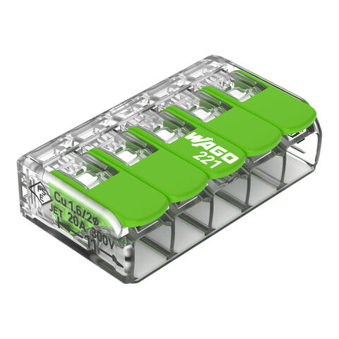 Borne de raccordement avec levier; Pour tous types de conducteurs; max. 4 mm²; 5 conducteurs; Couleur du boîtier transparent; Température ambiante max. 85 °C (T85); 4,00 mm²; transparent