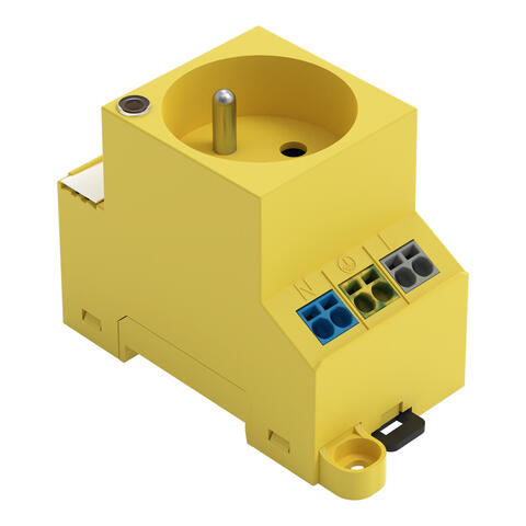 Prise pour armoire de commande; pour montage par vis et rail porteur; pour connecteur mâle de type E, CEE 7/5; courant en FR, BE, PL; avec indication d'état par LED; avec connexion double Push-in CAGE CLAMP®; jaune de sécurité