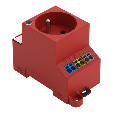 Prise pour armoire de commande; pour montage par vis et rail porteur; pour connecteur mâle de type E, CEE 7/5; courant en FR, BE, PL; avec indication d'état par LED; avec connexion double Push-in CAGE CLAMP®; rouge