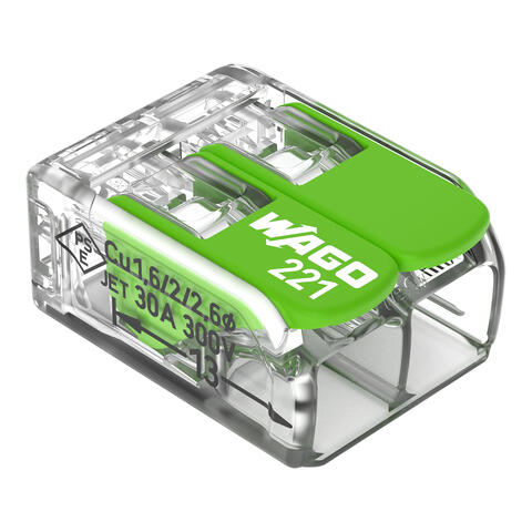 Borne de raccordement avec levier; Pour tous types de conducteurs; max. 6 mm²; 2 conducteurs; Couleur du boîtier transparent; Température ambiante max. 85 °C (T85); 6,00 mm²; transparent