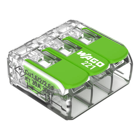 Borne de raccordement avec levier; Pour tous types de conducteurs; max. 6 mm²; 3 conducteurs; Couleur du boîtier transparent; Température ambiante max. 85 °C (T85); 6,00 mm²; transparent