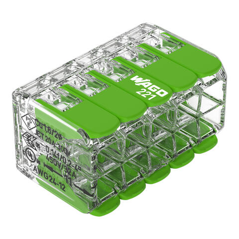 Borne à leviers Green Range WAGO; Pour tous types de conducteurs; max. 4 mm²; 10 conducteurs; Couleur du boîtier transparent; Température ambiante max. 85 °C (T85); 4,00 mm²; transparent