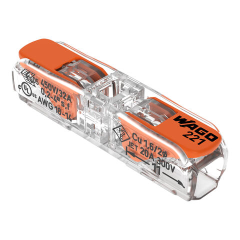 Borne à leviers Inline; Pour tous types de conducteurs; max. 4 mm²; 2 conducteurs; Couleur du boîtier transparent; Couleur de couvercle transparent; Température ambiante max. 85 °C (T85); 4,00 mm²; transparent