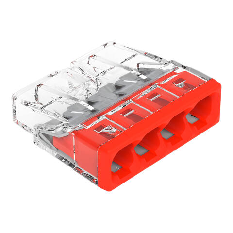 Connecteur de passage à enficher; pour conducteurs rigides; max. 2,5 mm²; 4 conducteurs; Couleur du boîtier transparent; couvercle rouge; Température ambiante max. 60 °C (T60); 2,50 mm²; transparent