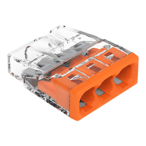 Connecteur de passage à enficher; pour conducteurs rigides; max. 2,5 mm²; 3 conducteurs; Couleur du boîtier transparent; couvercle orange; Température ambiante max. 60 °C (T60); 2,50 mm²; transparent