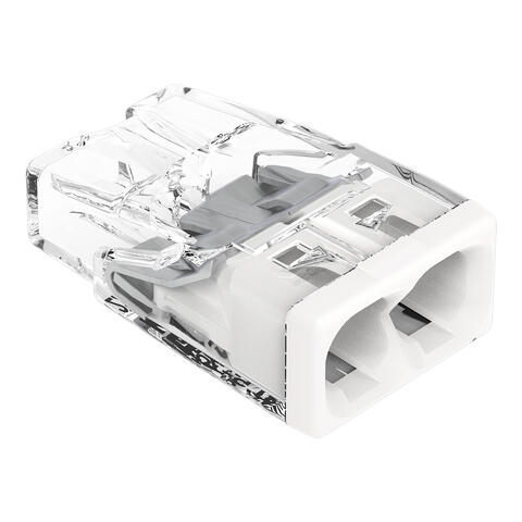 Connecteur de passage à enficher; pour conducteurs rigides; max. 2,5 mm²; 2 conducteurs; Couleur du boîtier transparent; couvercle blanc; Température ambiante max. 60 °C (T60); 2,50 mm²; transparent
