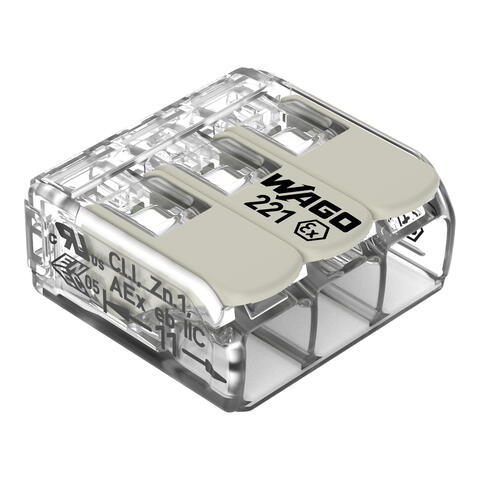 Borne de raccordement avec levier; Pour tous types de conducteurs; pour applications Ex e; max. 4 mm²; 3 conducteurs; Couleur du boîtier transparent; Temp. de fonctionnement max. 105 °C; 4,00 mm²; transparent