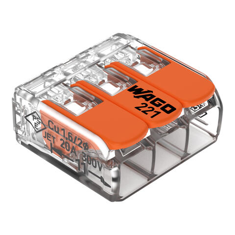 Borne de raccordement avec levier; Pour tous types de conducteurs; max. 4 mm²; 3 conducteurs; Couleur du boîtier transparent; Température ambiante max. 85 °C (T85); 4,00 mm²; transparent