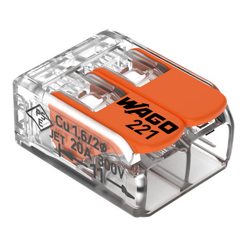 Borne de raccordement avec levier; Pour tous types de conducteurs; max. 4 mm²; 2 conducteurs; Couleur du boîtier transparent; Température ambiante max. 85 °C (T85); 4,00 mm²; transparent