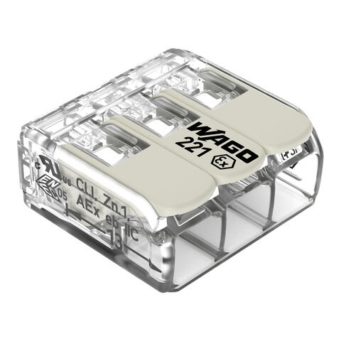 Borne de raccordement avec levier; Pour tous types de conducteurs; pour applications Ex e; max. 6 mm²; 3 conducteurs; Couleur du boîtier transparent; Temp. de fonctionnement max. 105 °C; 6,00 mm²; transparent