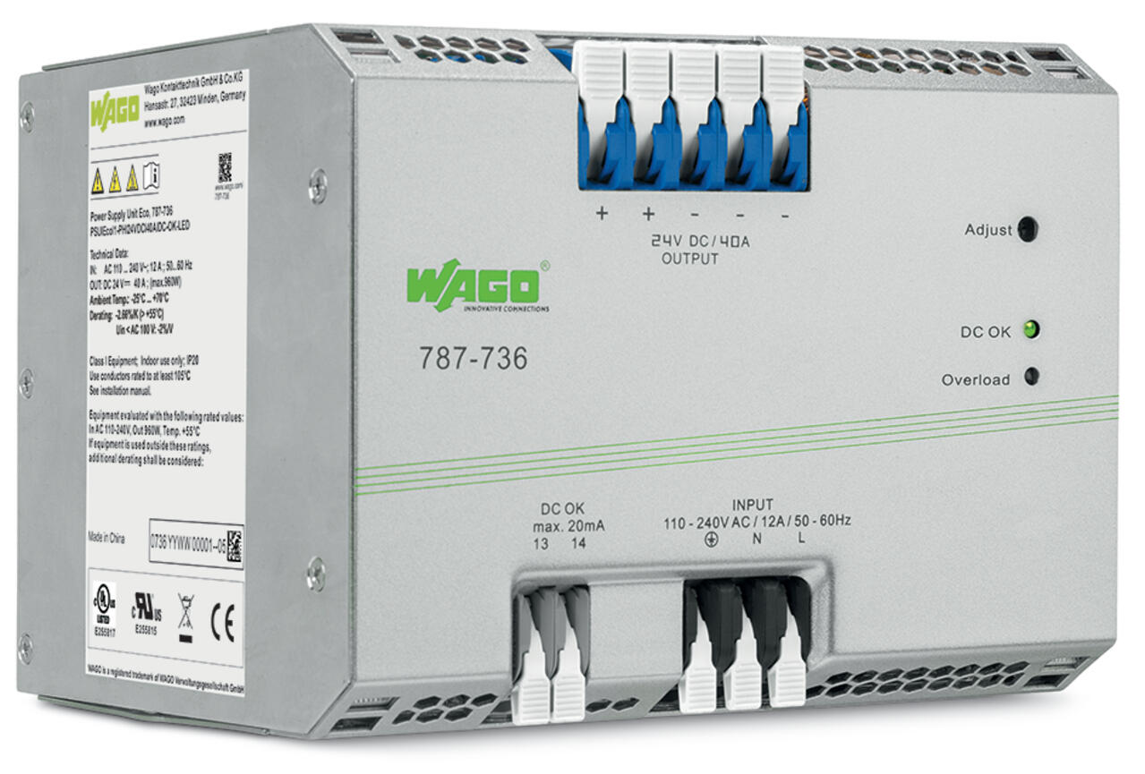 Switched-mode power supply; Eco; 1-phase; 24 VDC output voltage; 40 A output current; DC OK contact; 6,00 mm²