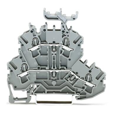 Doppelstockklemme; Durchgangs-/Durchgangsklemme; L/L; mit Beschriftungsträger; für Anwendungen Ex e II geeignet; für Tragschiene 35 x 15 und 35 x 7,5; 2,5 mm²; Push-in CAGE CLAMP®; 2,50 mm²; grau