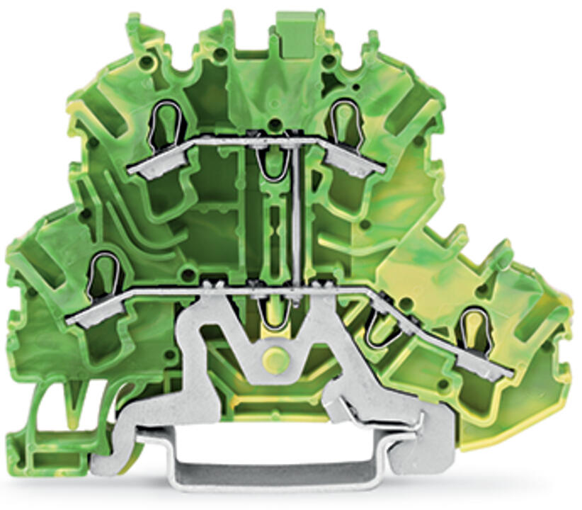 Двуетажна клема; 4-проводна клема със заземяване; 2,5 mm²; PE; подходящ за Ex e II приложения; без държач за маркировъчни табелки; вътрешно обединяване; за DIN шина 35 x 15 и 35 x 7.5; Push-in CAGE CLAMP®; 2,50 mm²; зелен-жълто