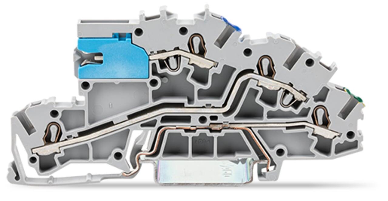 Multilevel installation terminal block; with operating slots; 2.5 mm²; with N-disconnect slide link; NT/L/PE; Push-in CAGE CLAMP®; 2,50 mm²; gray