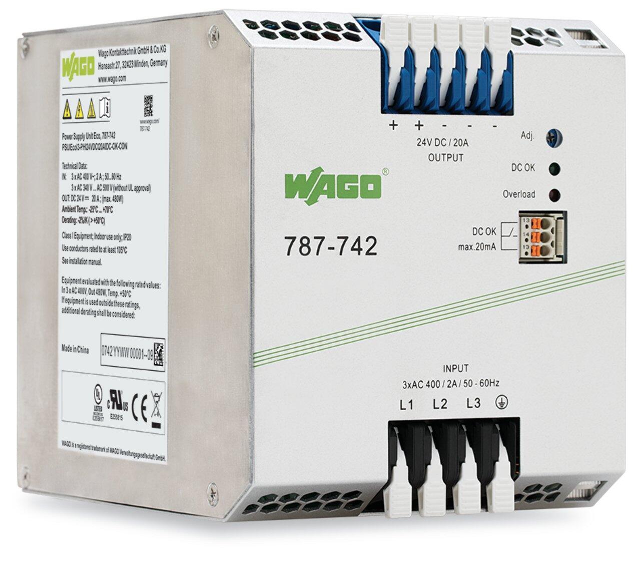 Switched-mode power supply; Eco; 3-phase; 24 VDC output voltage; 20 A output current; DC OK contact