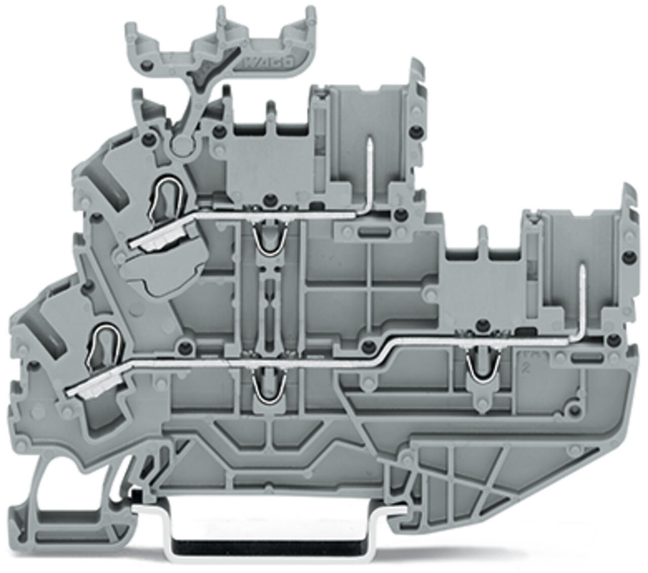 1-conductor/1-pin double deck receptacle terminal block; Through/through terminal block; 2.5 mm²; L/L; with marker carrier; for DIN-rail 35 x 15 and 35 x 7.5; Push-in CAGE CLAMP®; 2,50 mm²; gray