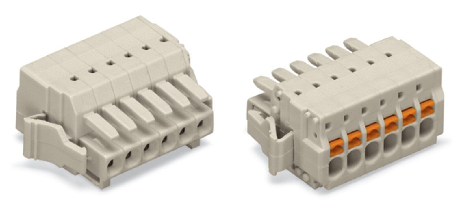 1-conductor female connector; push-button; Push-in CAGE CLAMP®; 1.5 mm²; Pin spacing 3.5 mm; 16-pole; 100% protected against mismating; Lateral locking  levers; 1,50 mm²; light gray