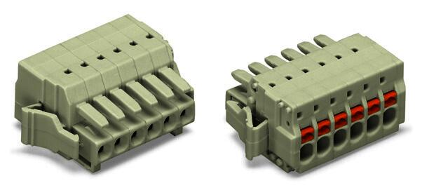 1-conductor female connector; push-button; Push-in CAGE CLAMP®; 1.5 mm²; Pin spacing 3.5 mm; 16-pole; 100% protected against mismating; Lateral locking  levers; 1,50 mm²; light gray