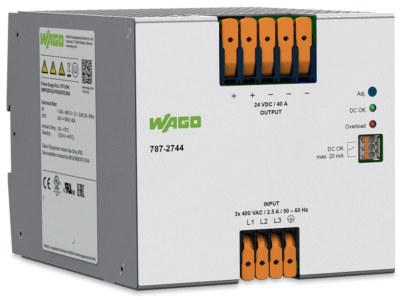 Power supply; Eco; 3-phase; 24 VDC output voltage; 40 A output current; DC OK contact