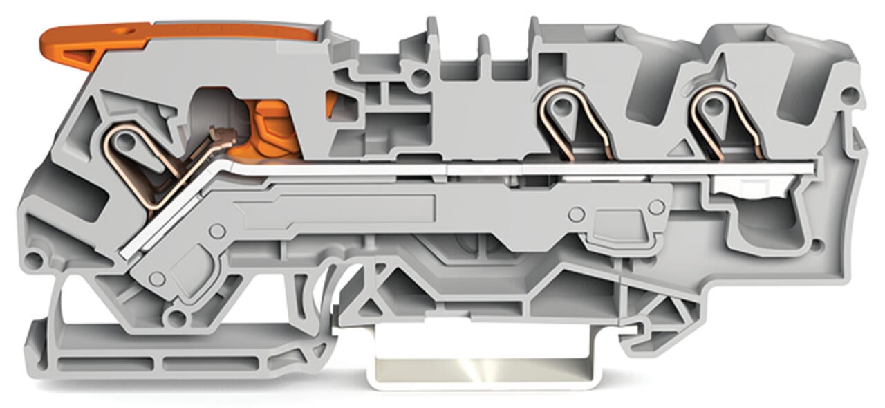 TOPJOB®S feedthrough terminal block with Lever and Open Tool Slots; rail mount; 3-conductor; 7.5 mm wide; gray