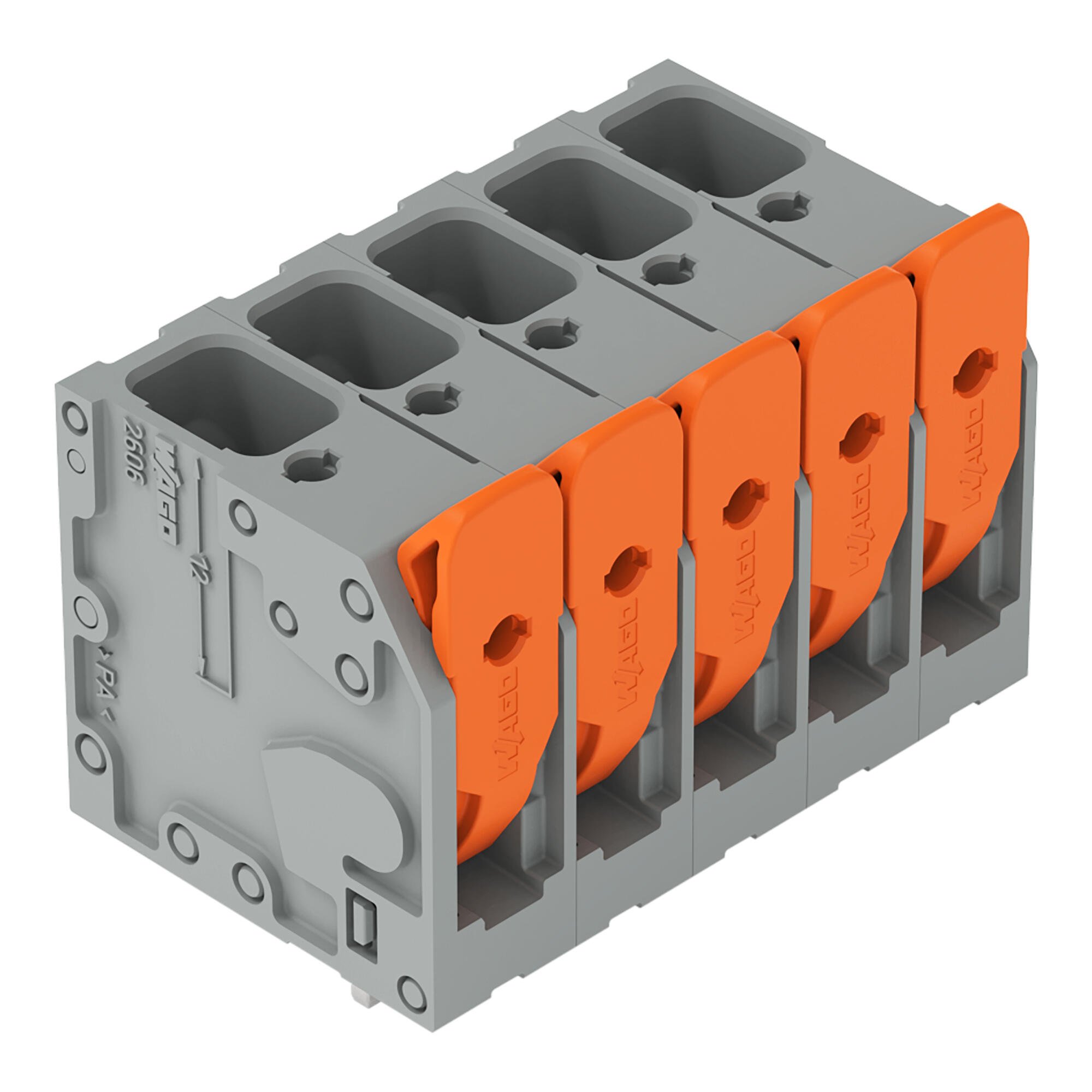 PCB terminal block; Push-in CAGE CLAMP with operating lever; AWG 24 - 8; Pin spacing 7.5 mm; W pinning; 5-pole; top entry; gray