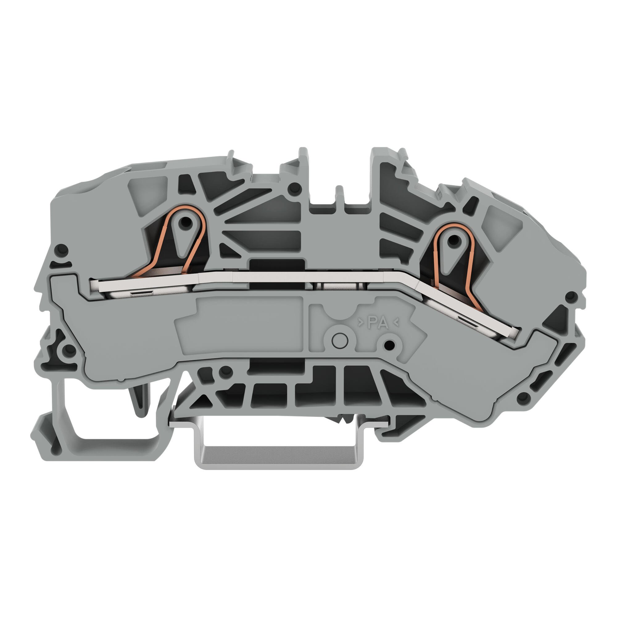 złączka zasilająca 2-przewodowa; 16 mm²; opis z boku i na środku; na szynę TS 35 x 15 i 35 x 7,5; Push-in CAGE CLAMP®; 16,00 mm²; szary