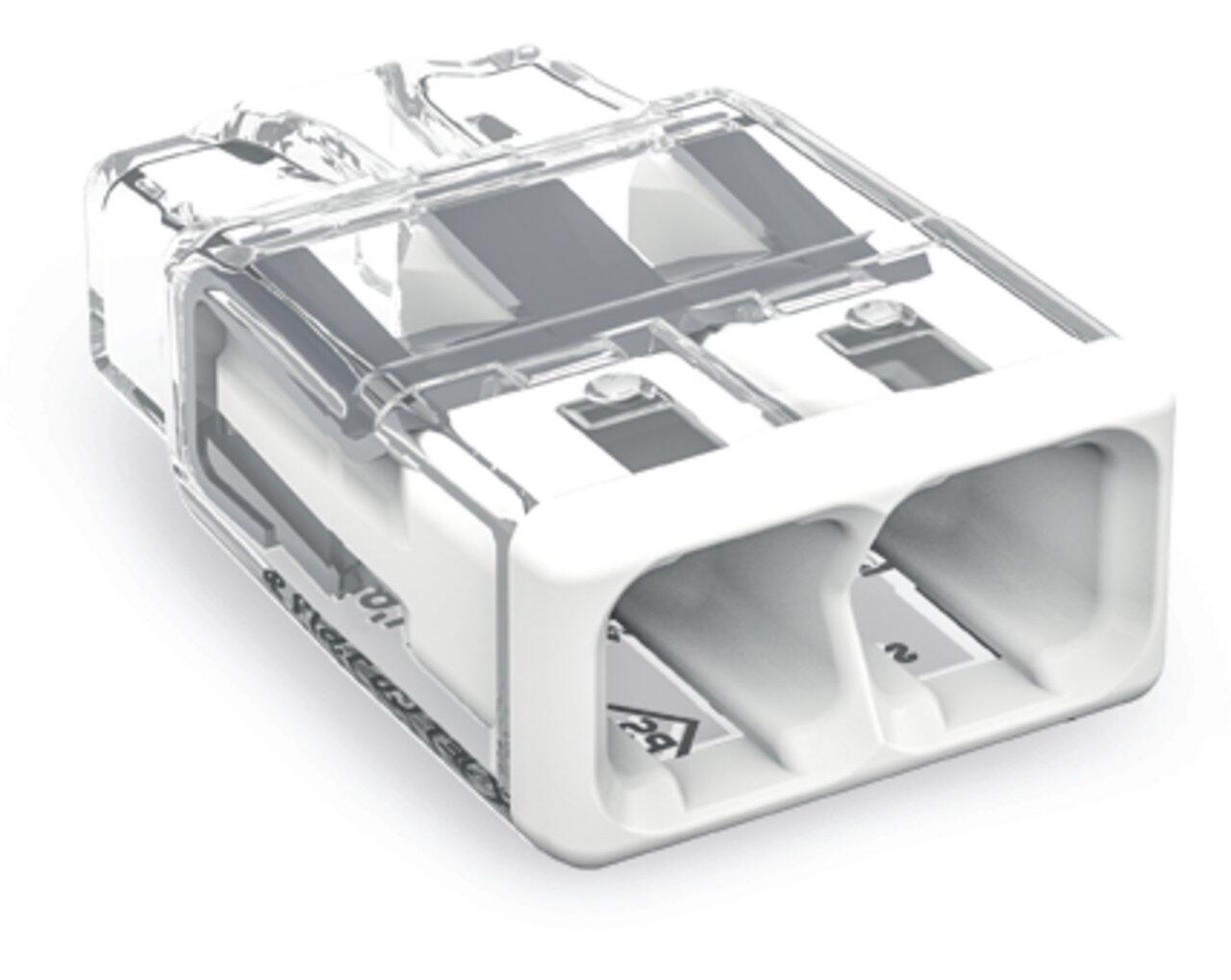 COMPACT PUSHWIRE® splicing connector; for solid and stranded conductors; max. 12 AWG; 2-conductor; transparent housing; white cover