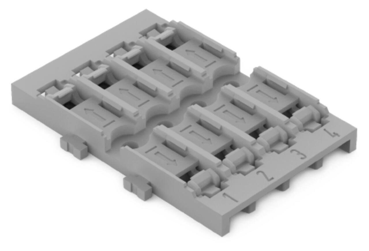 adapter montażowy; 4-torowy; do przelot. złączki instal. z dźwignią; do mocowania śrubowego; szary