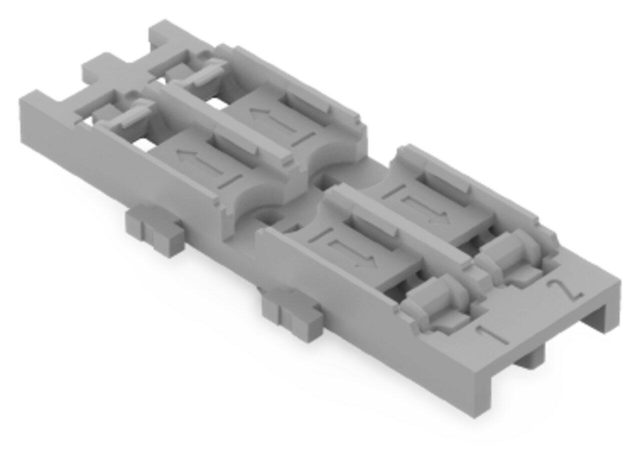 adapter montażowy; 2-torowy; do przelot. złączki instal. z dźwignią; ze stopką zatrzaskową; szary