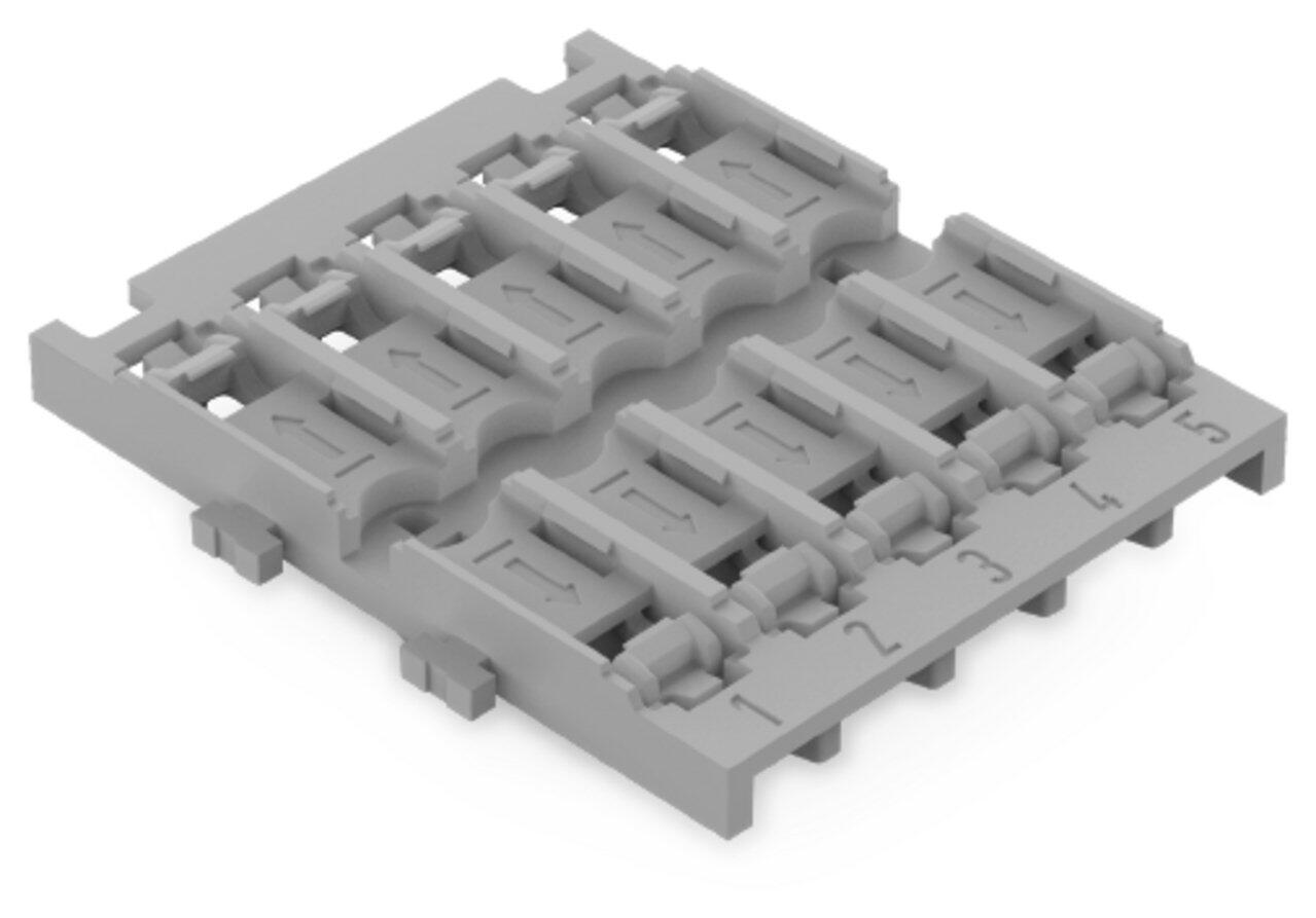 adapter montażowy; 5-tor.; do przelot. złączki instal. z dźwignią; ze stopką zatrzaskową; szary