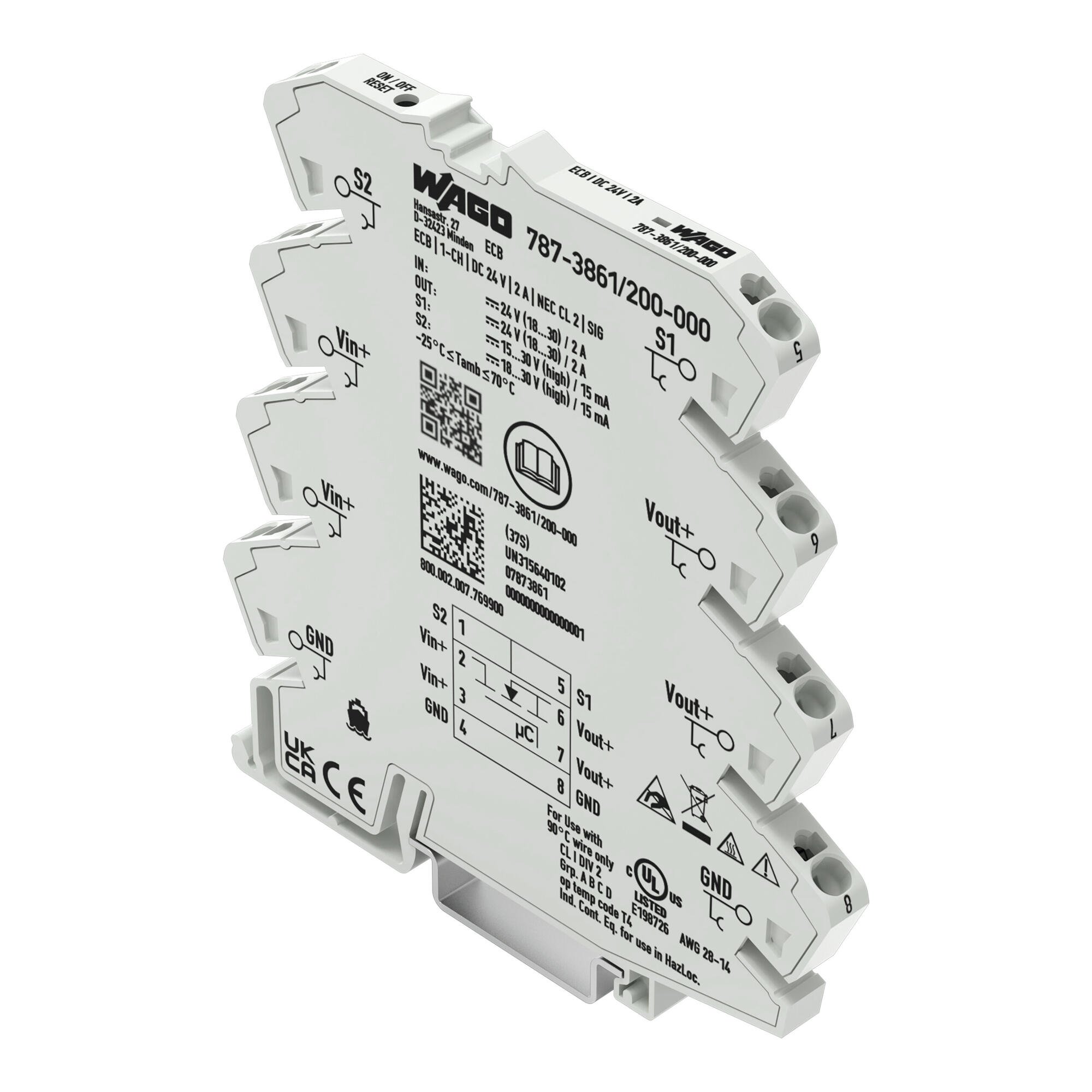 Elektronisk sikring; 1-kanals; 24 V DC indgangsspænding; 2A; Signalkontakt