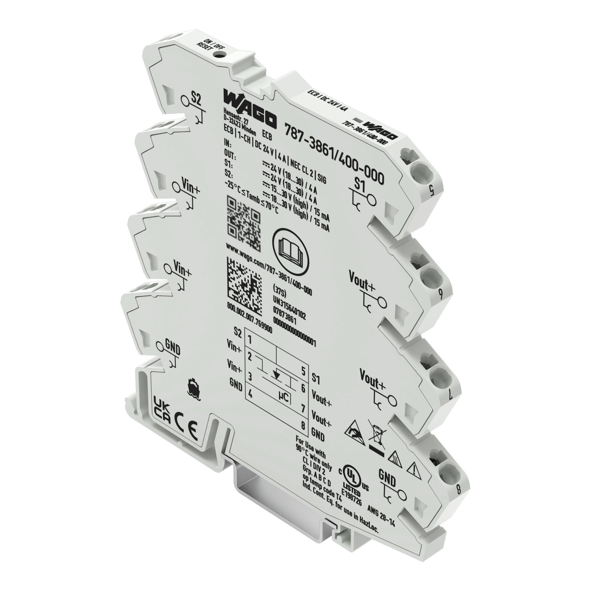Elektronisk sikring; 1-kanals; 24 V DC indgangsspænding; 4A; Signalkontakt