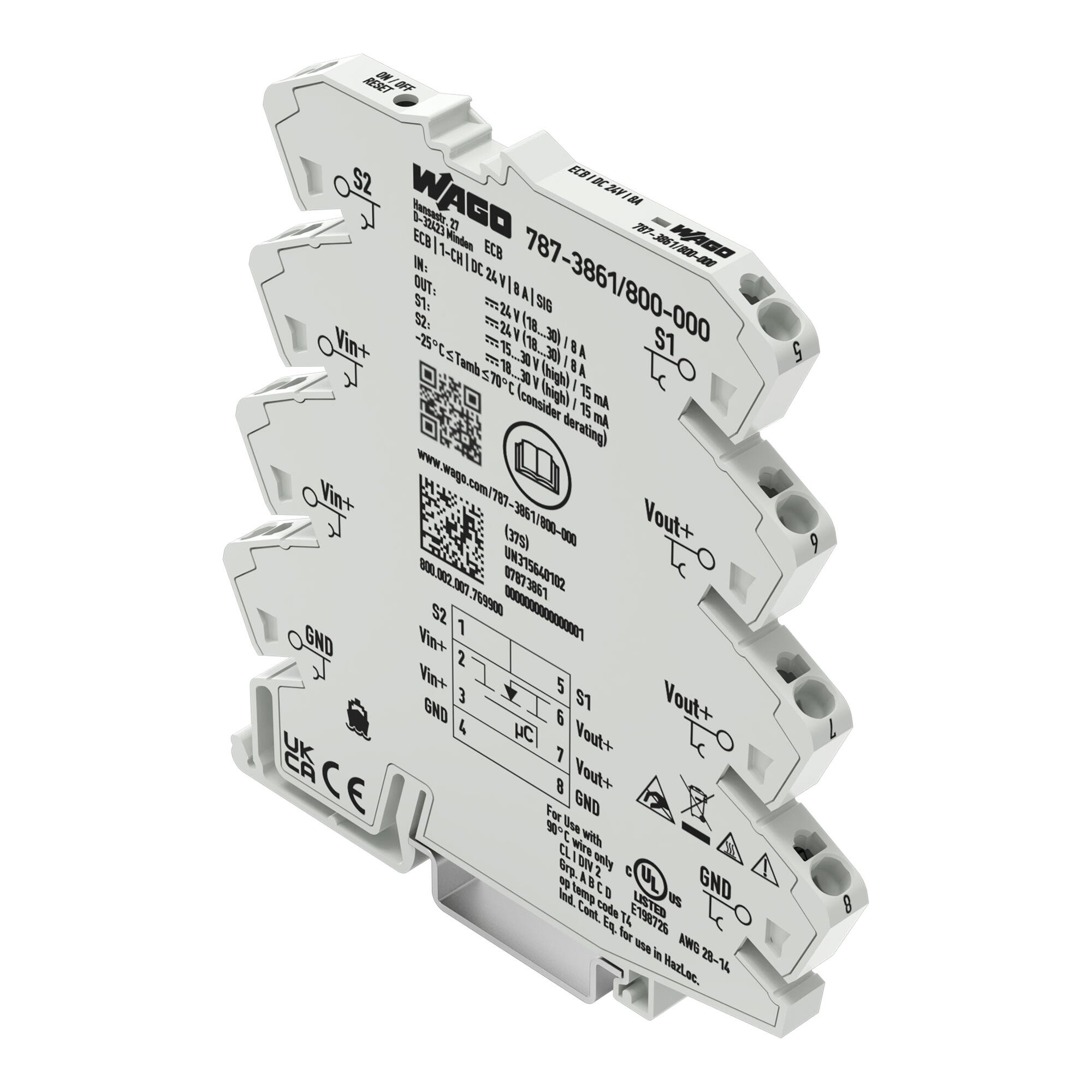 Electronic circuit breaker; 1-channel; 24 VDC input voltage; 8 A; Signal contact