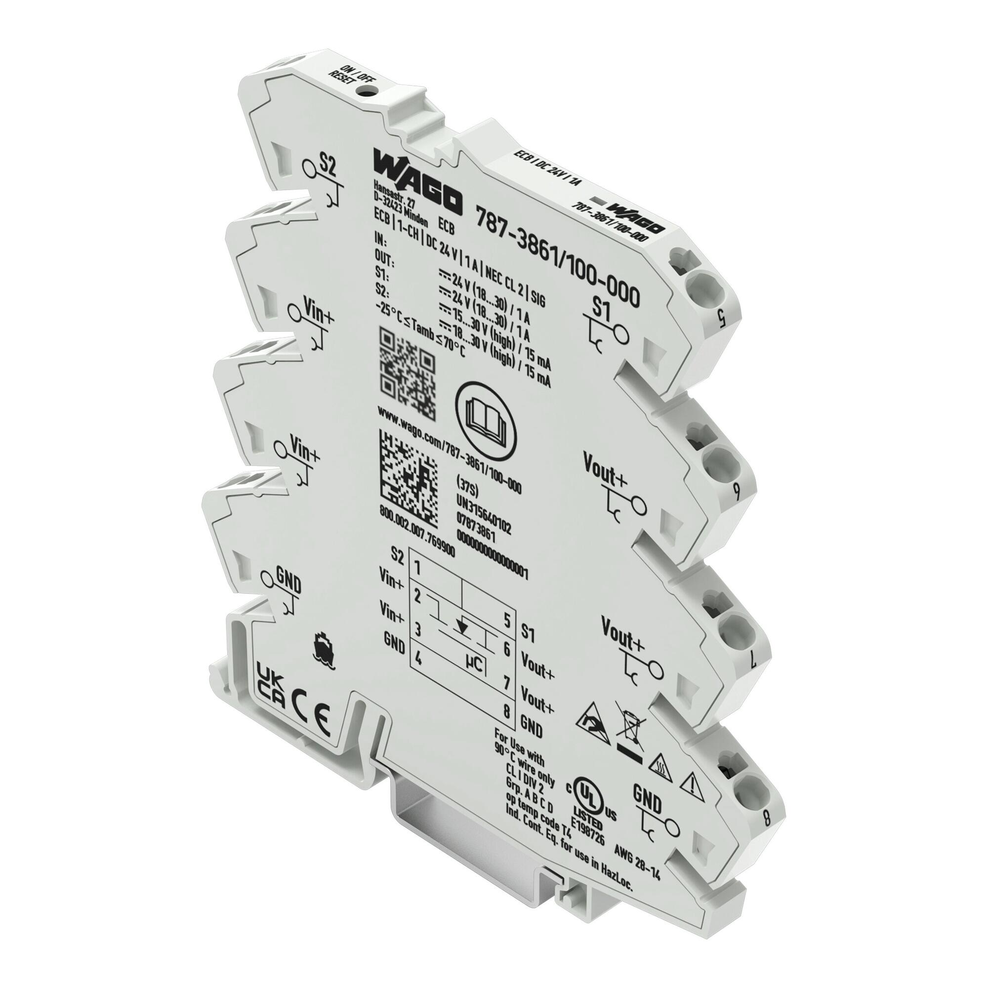 Electronic circuit breaker; 1-channel; 24 VDC input voltage; 1 A; Signal contact